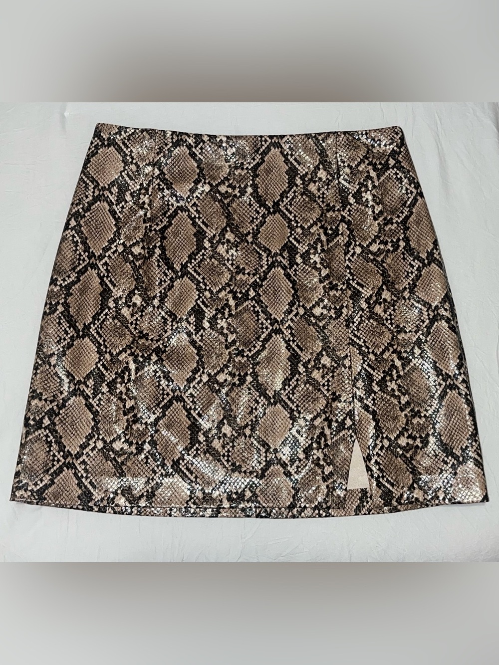 ZARA Snake Print Faux Leather Mini Skirt with Side Slit | Size XS
